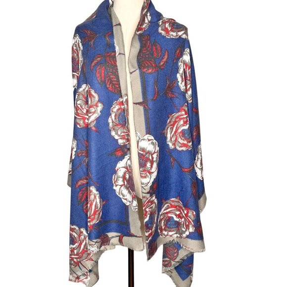 Lulla By Bindya Floral Wrap Shawl 78"x72" Anthropologie Cottage Luxury Cozy Warm - Picture 1 of 7